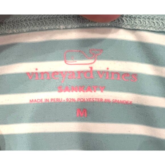 Vineyard Vines Mint & White Striped Sankaty Boat Neck Tee Medium Lightweight Top - Picture 4 of 7